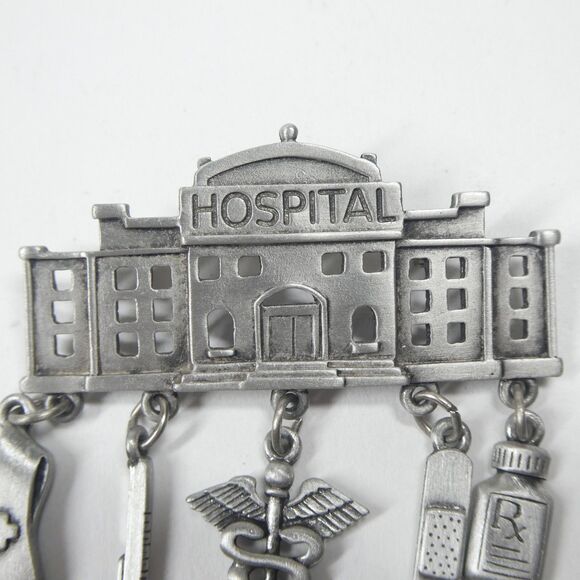 JJ Hospital Pin Pewter Doctor Nurse Medical Dangle Charms Vintage Jonette - Picture 4 of 8